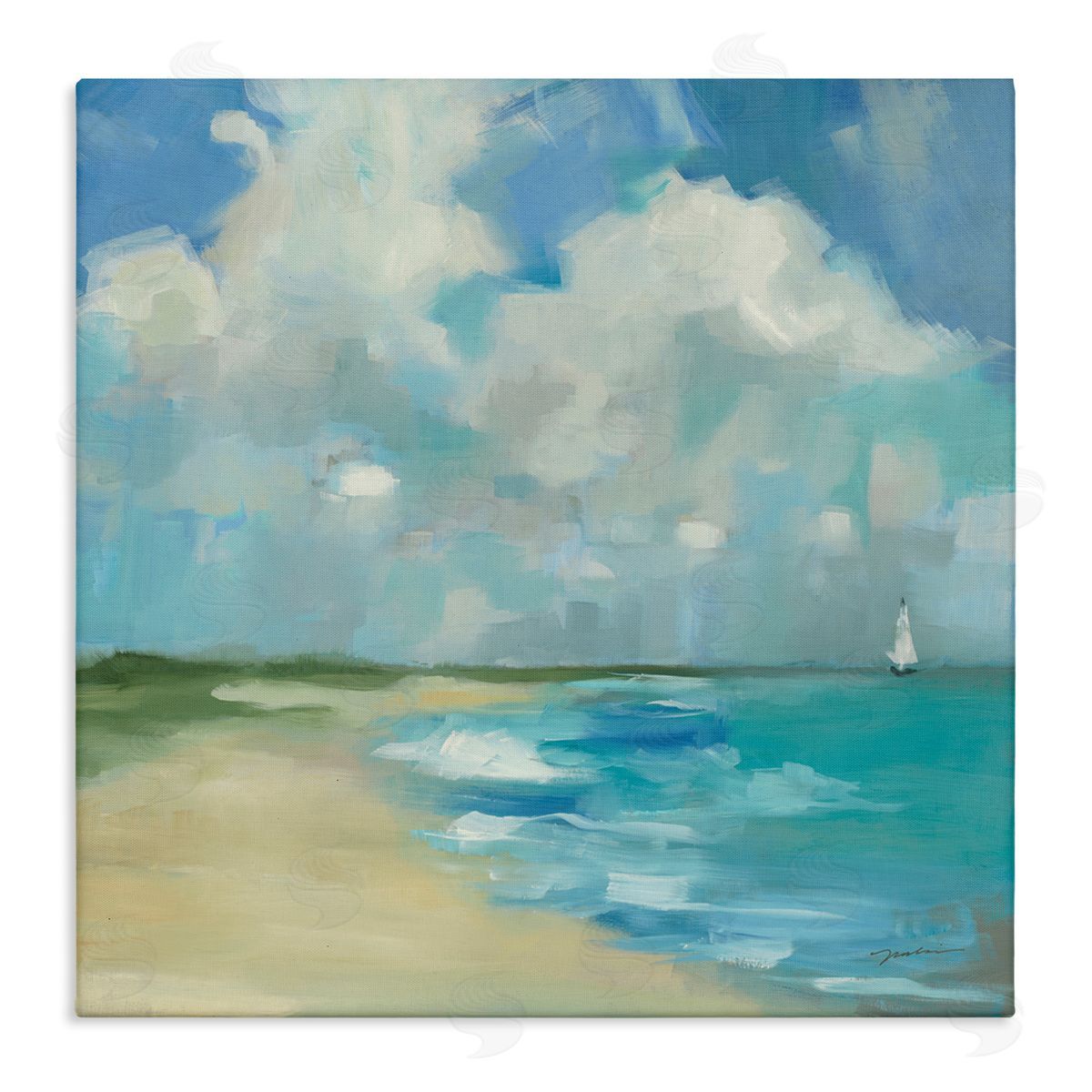 Liz Jardine Cloudy Beach Scenery Stretched Canvas Wall Art Print