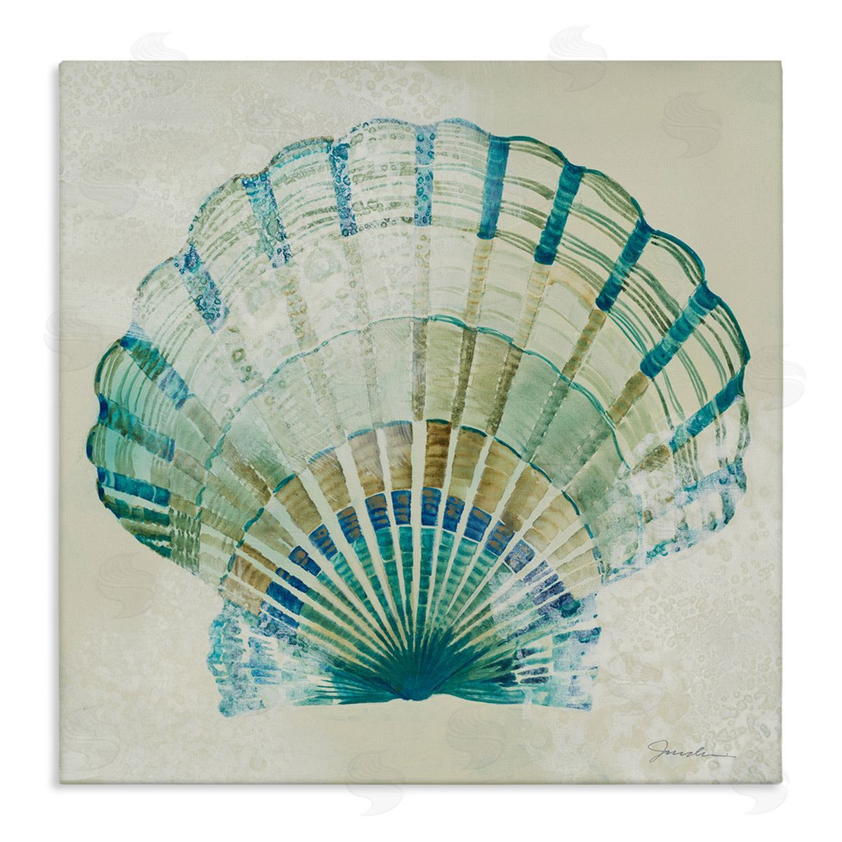 Liz Jardine Muted Blue Clam Shell Stretched Canvas Wall Art Print
