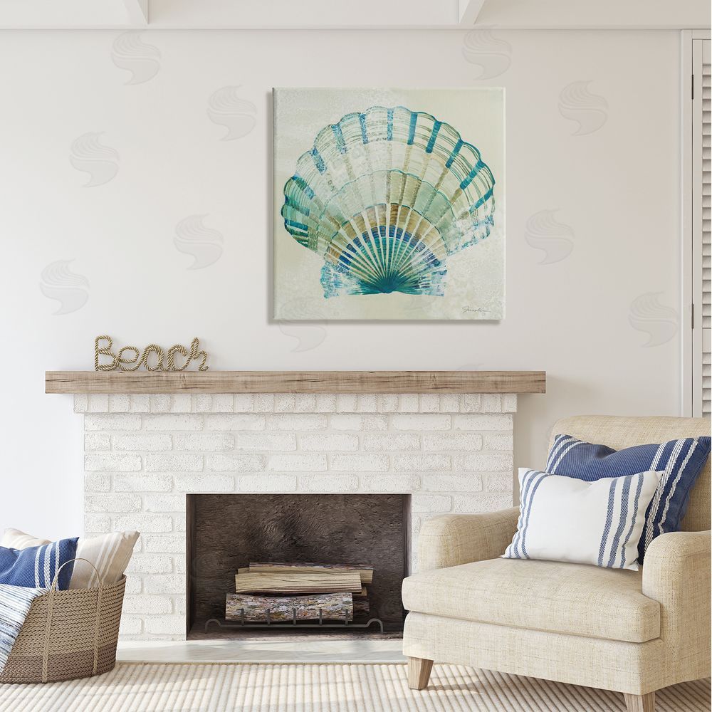 Liz Jardine Muted Blue Clam Shell Canvas Wall Art in Room