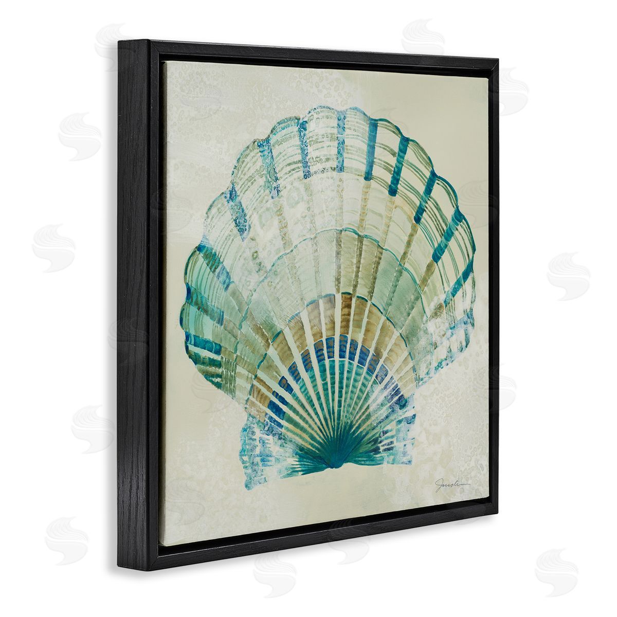 Liz Jardine Muted Blue Clam Shell Black Floating Frame Canvas Wall Art Print