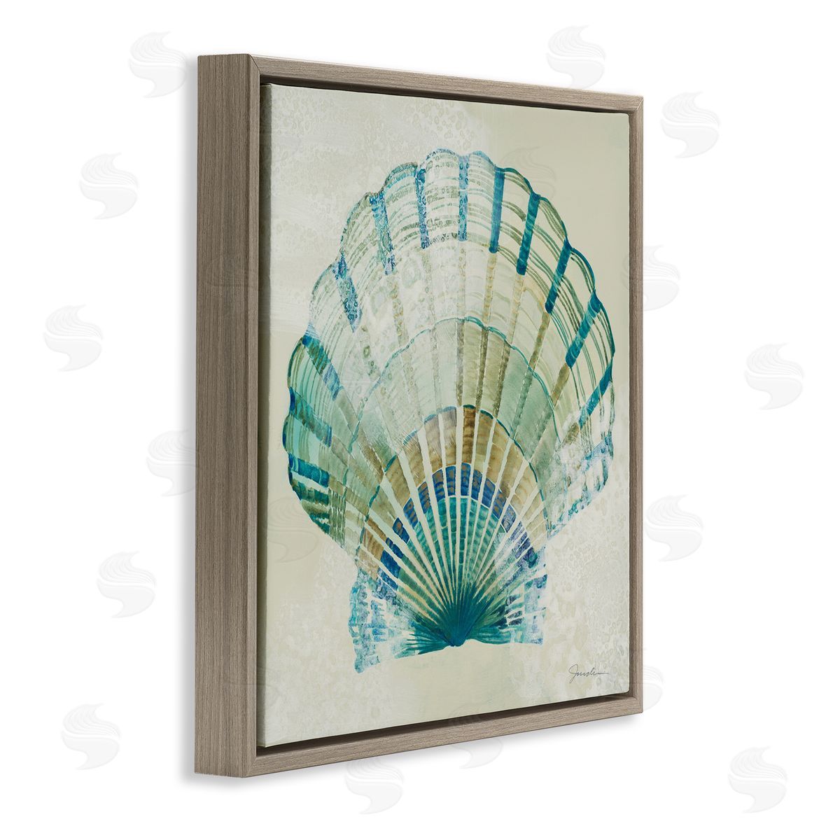 Liz Jardine Muted Blue Clam Shell Brown Floating Frame Canvas Wall Art Print