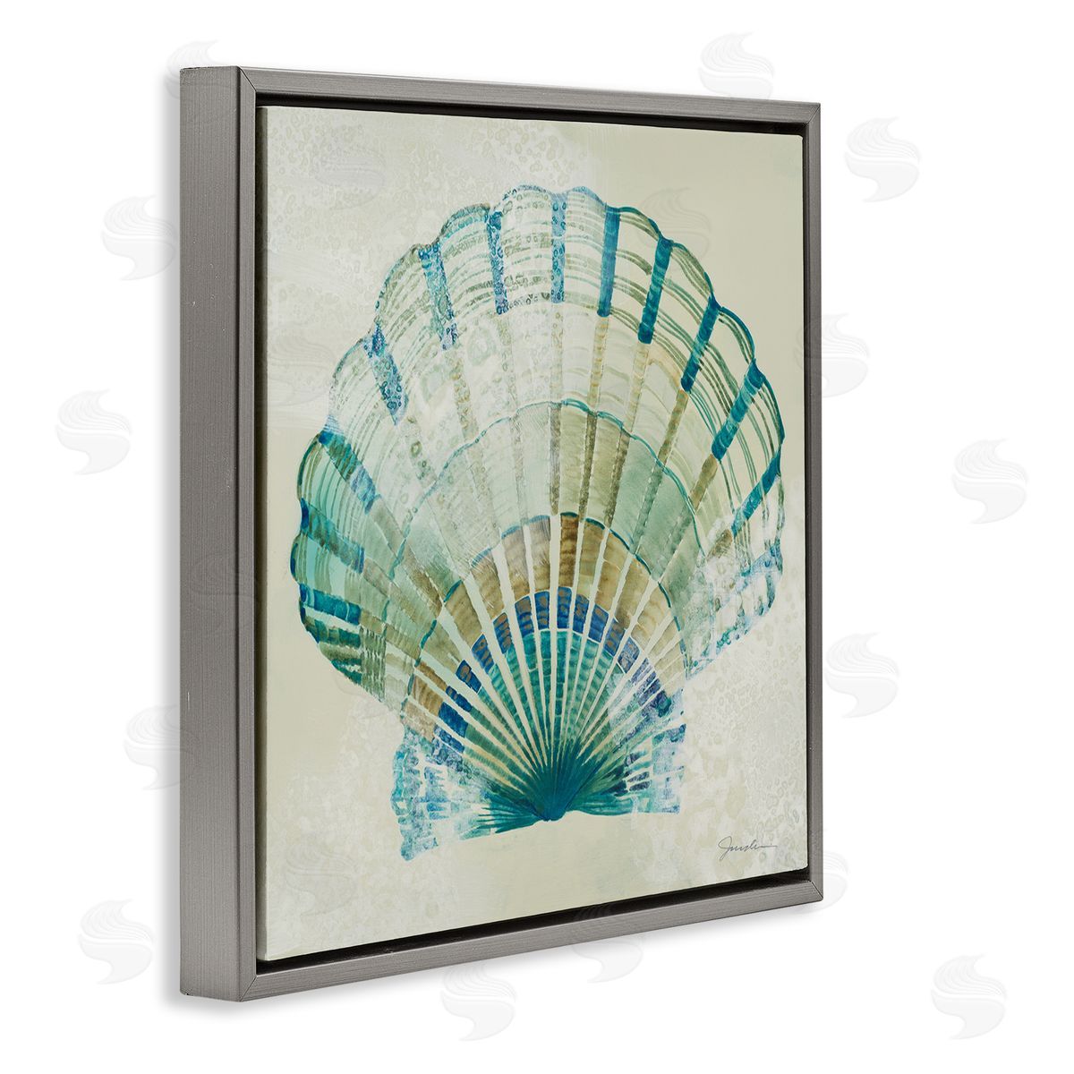 Liz Jardine Muted Blue Clam Shell Gray Floating Frame Canvas Wall Art Print