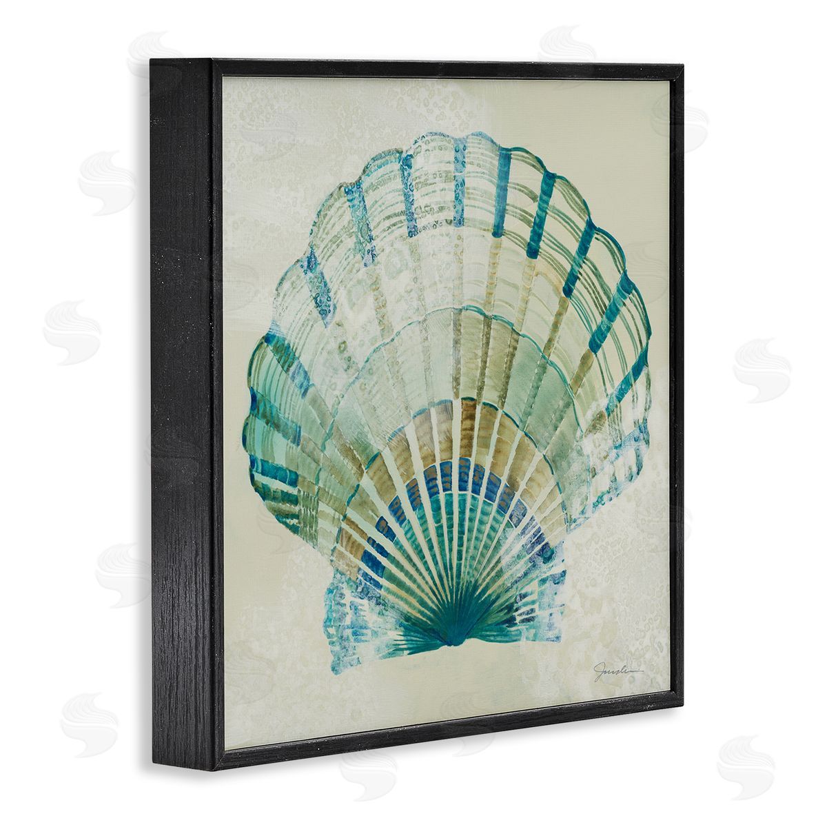 Liz Jardine Muted Blue Clam Shell Black Framed Glicee Wall Art Print