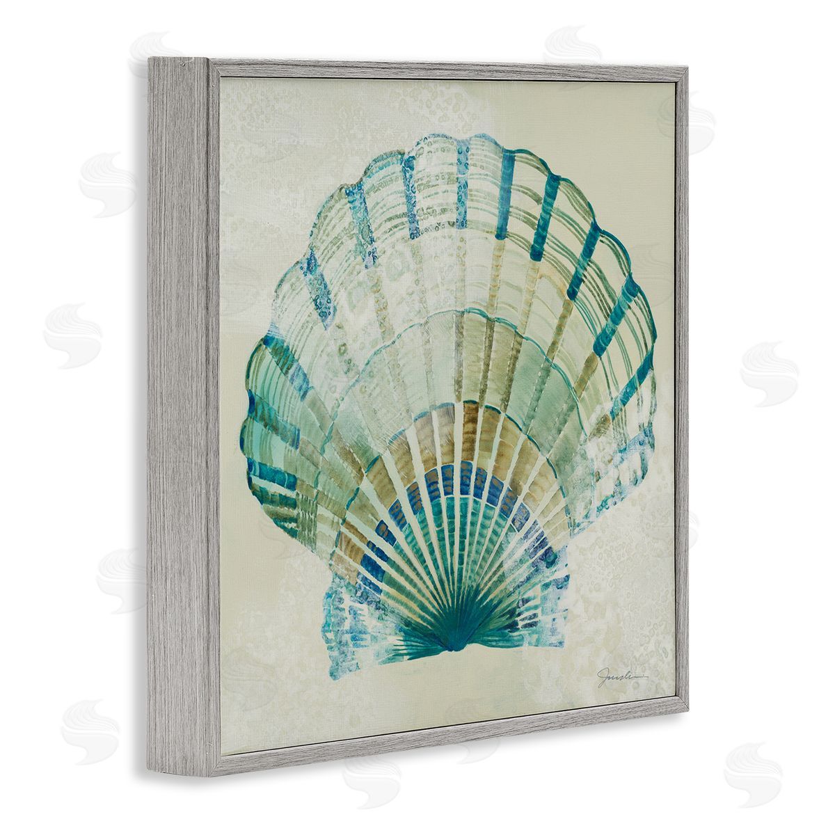 Liz Jardine Muted Blue Clam Shell Gray Framed Glicee Wall Art Print