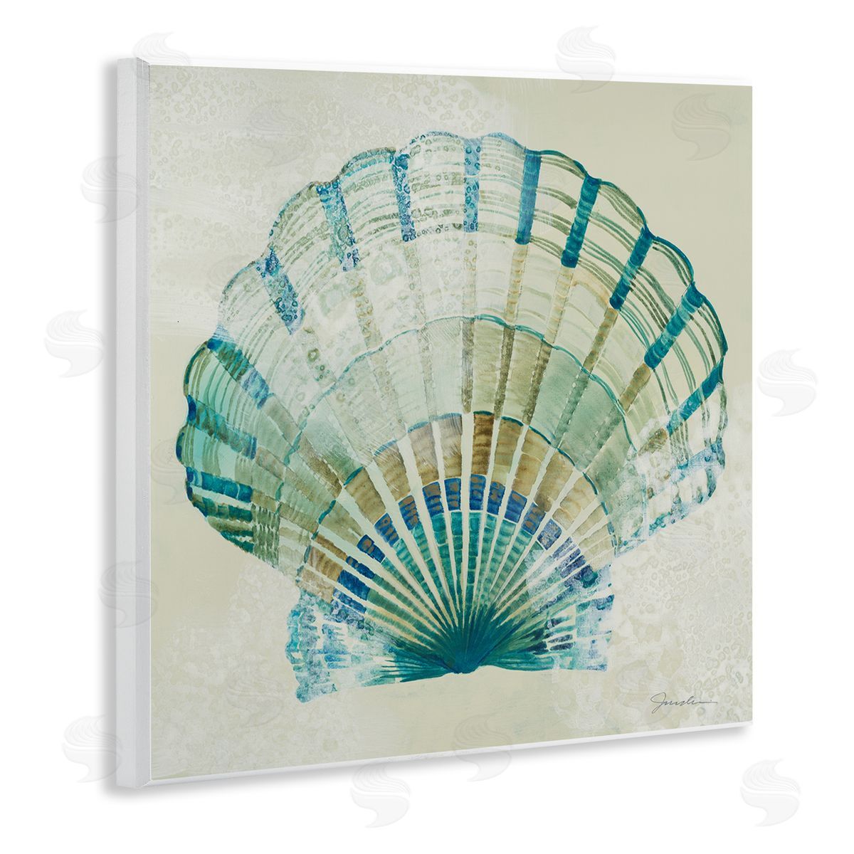 Liz Jardine Muted Blue Clam Shell Wooden Wall Plaque Art Print