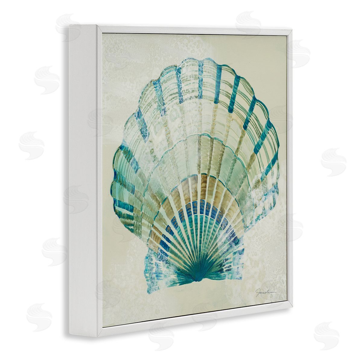 Liz Jardine Muted Blue Clam Shell White Framed Glicee Wall Art Print