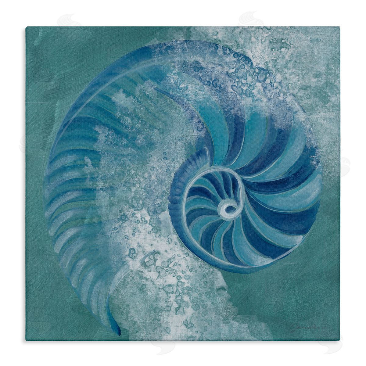 Liz Jardine Nautilus Shell Water Bubbles Stretched Canvas Wall Art Print