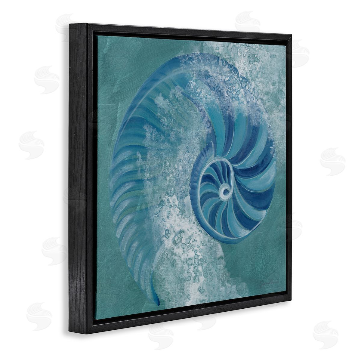 Liz Jardine Nautilus Shell Water Bubbles Black Floating Frame Canvas Wall Art Print