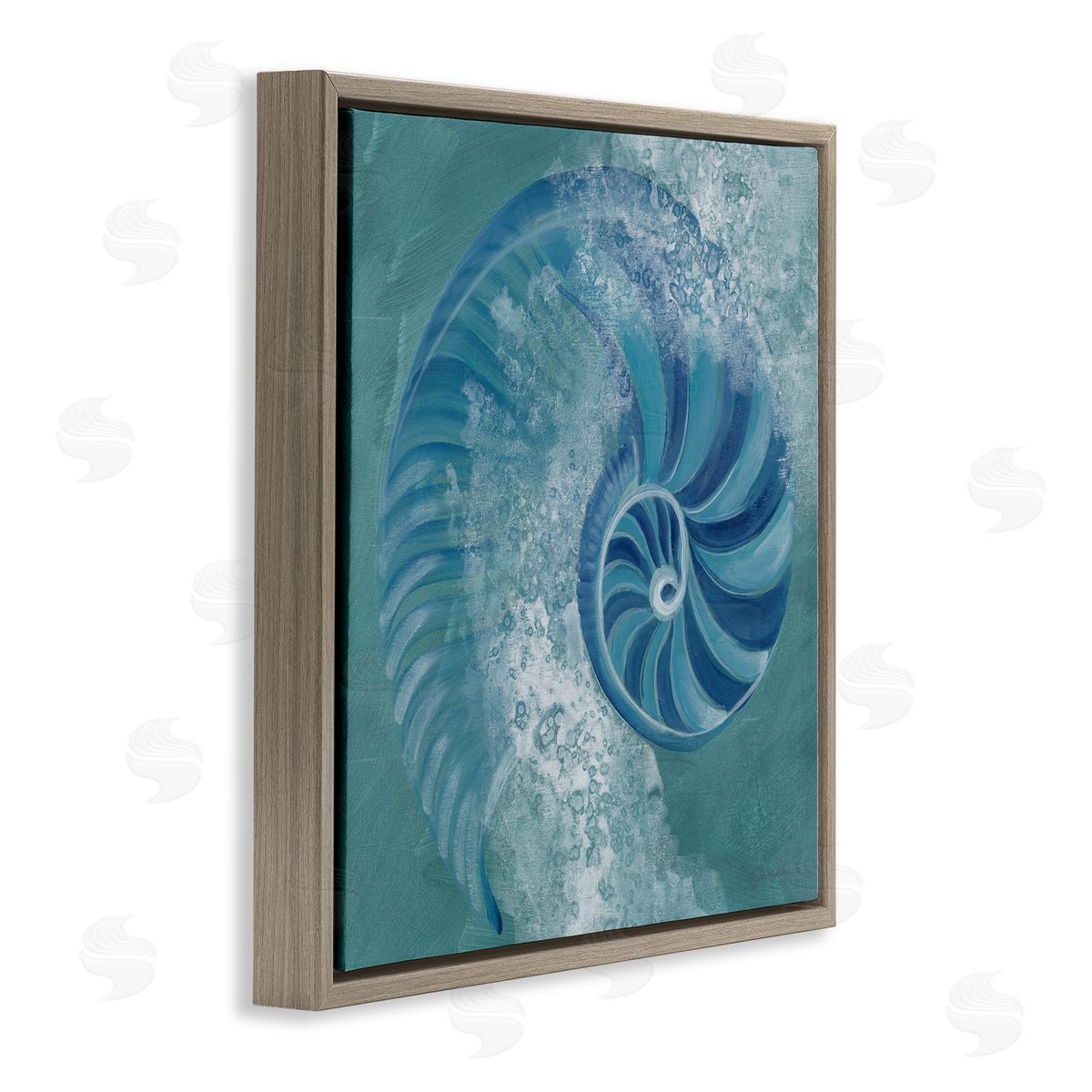 Liz Jardine Nautilus Shell Water Bubbles Brown Floating Frame Canvas Wall Art Print