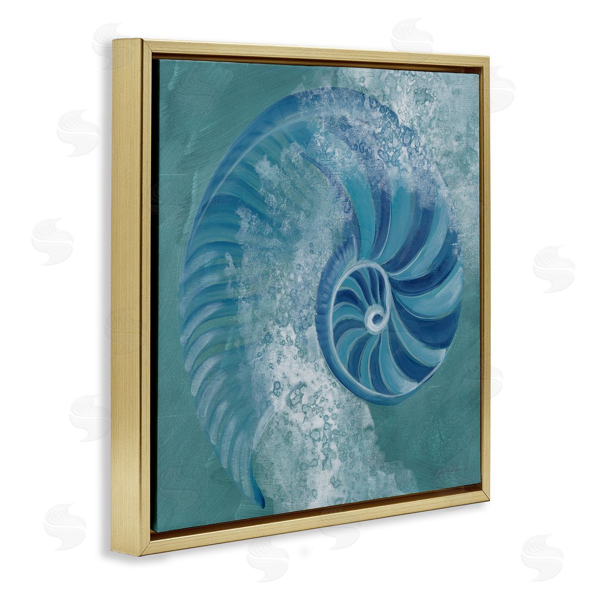 Liz Jardine Nautilus Shell Water Bubbles Gold Floating Frame Canvas Wall Art Print