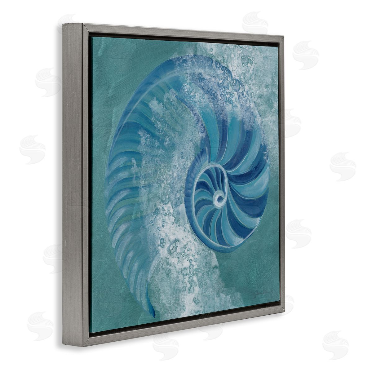 Liz Jardine Nautilus Shell Water Bubbles Gray Floating Frame Canvas Wall Art Print