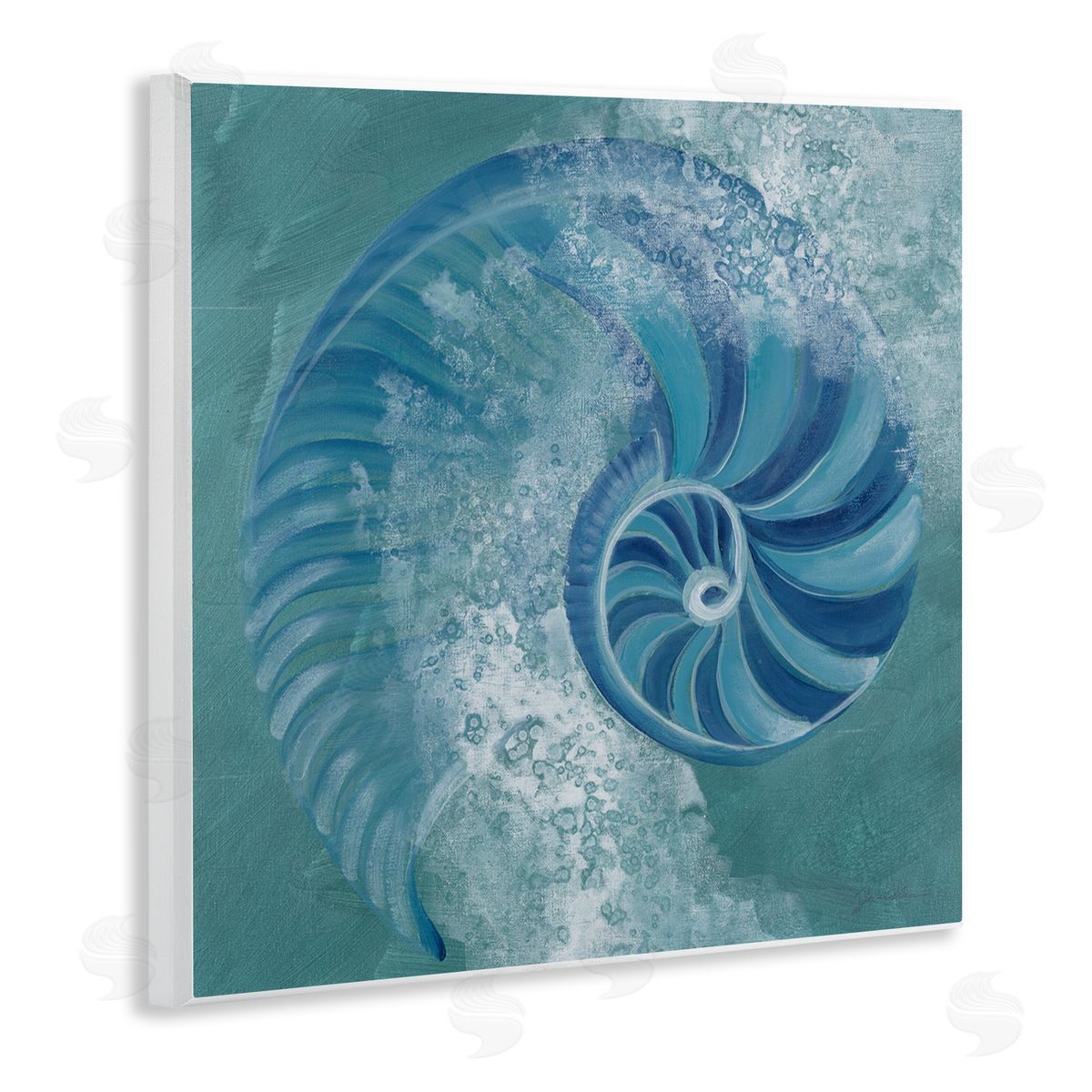 Liz Jardine Nautilus Shell Water Bubbles Wooden Wall Plaque Art Print