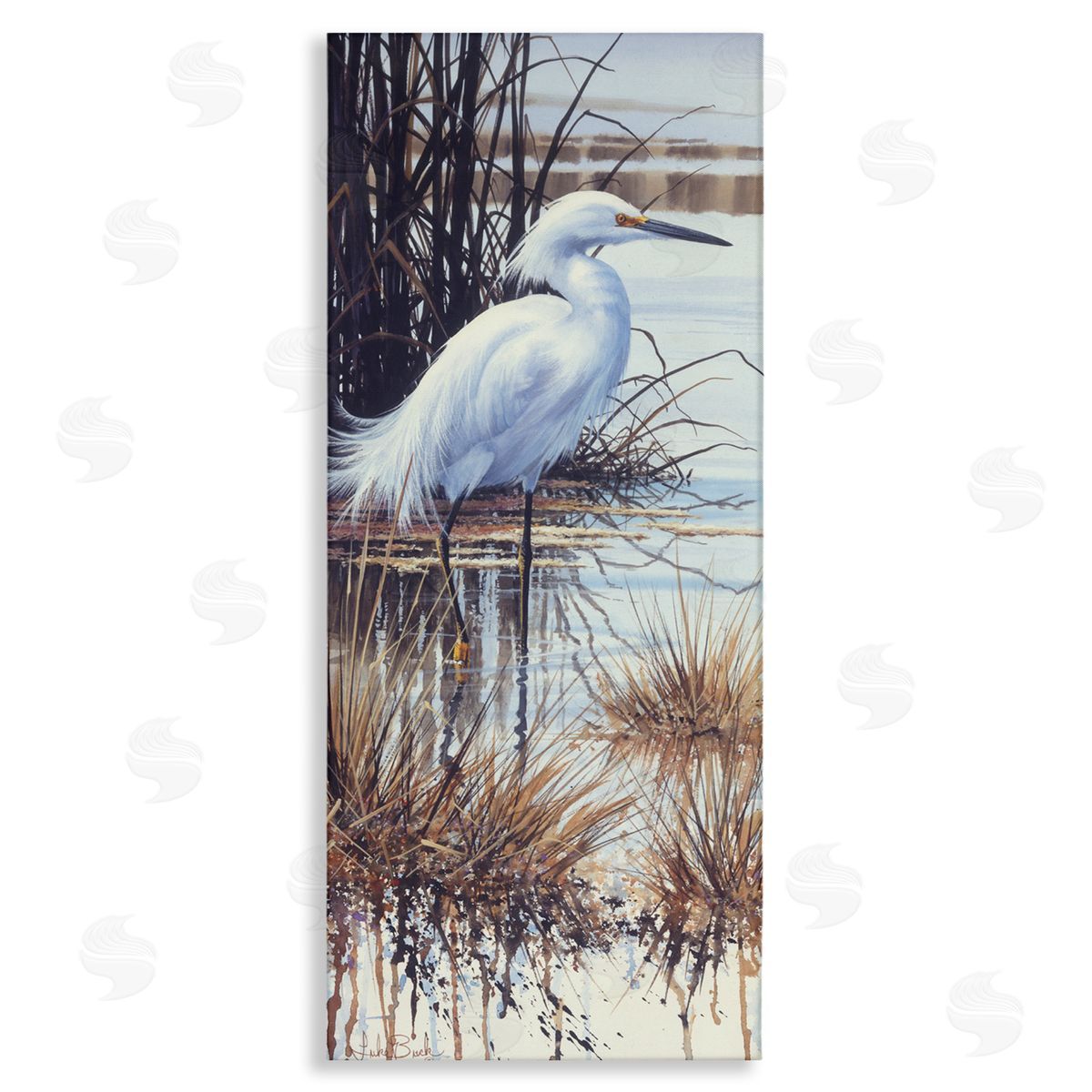 Luke Buck Egret with Modern Splash Stretched Canvas Wall Art Print