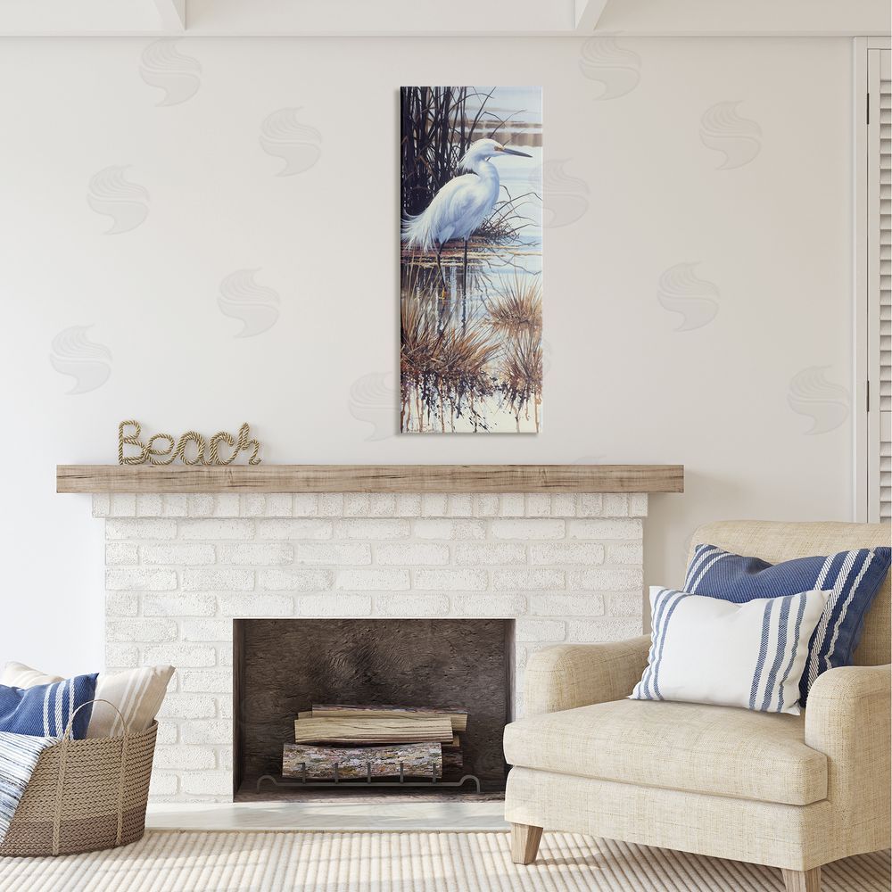 Luke Buck Egret with Modern Splash Canvas Wall Art in Room