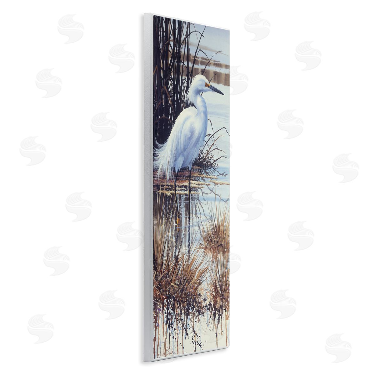 Luke Buck Egret with Modern Splash Wooden Wall Plaque Art Print