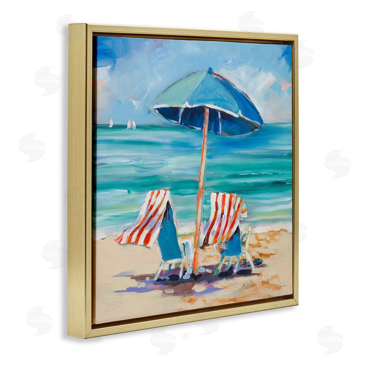 Jane Slivka Caribbean Delight Scenery Gold Floating Frame Canvas Wall Art Print
