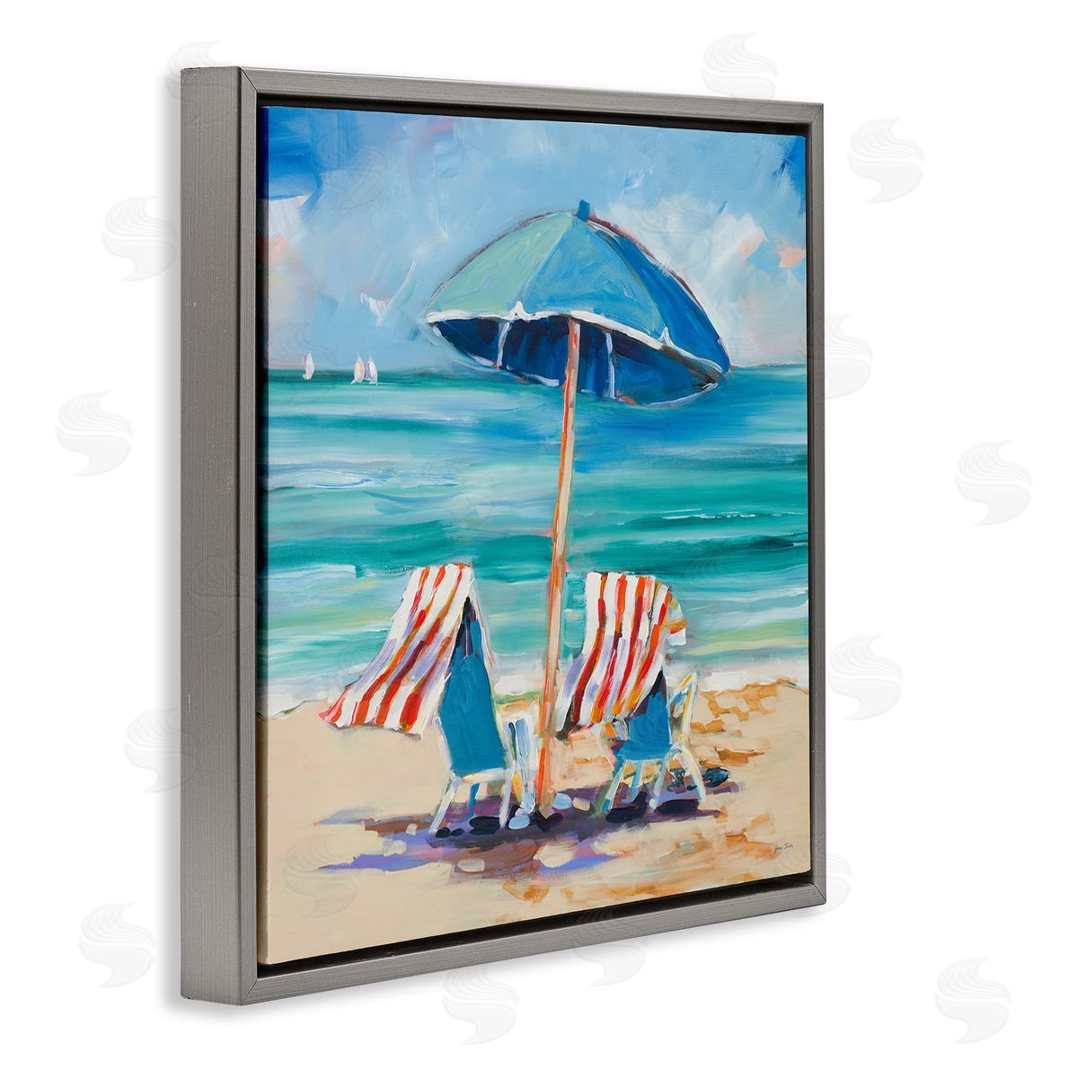 Jane Slivka Caribbean Delight Scenery Gray Floating Frame Canvas Wall Art Print