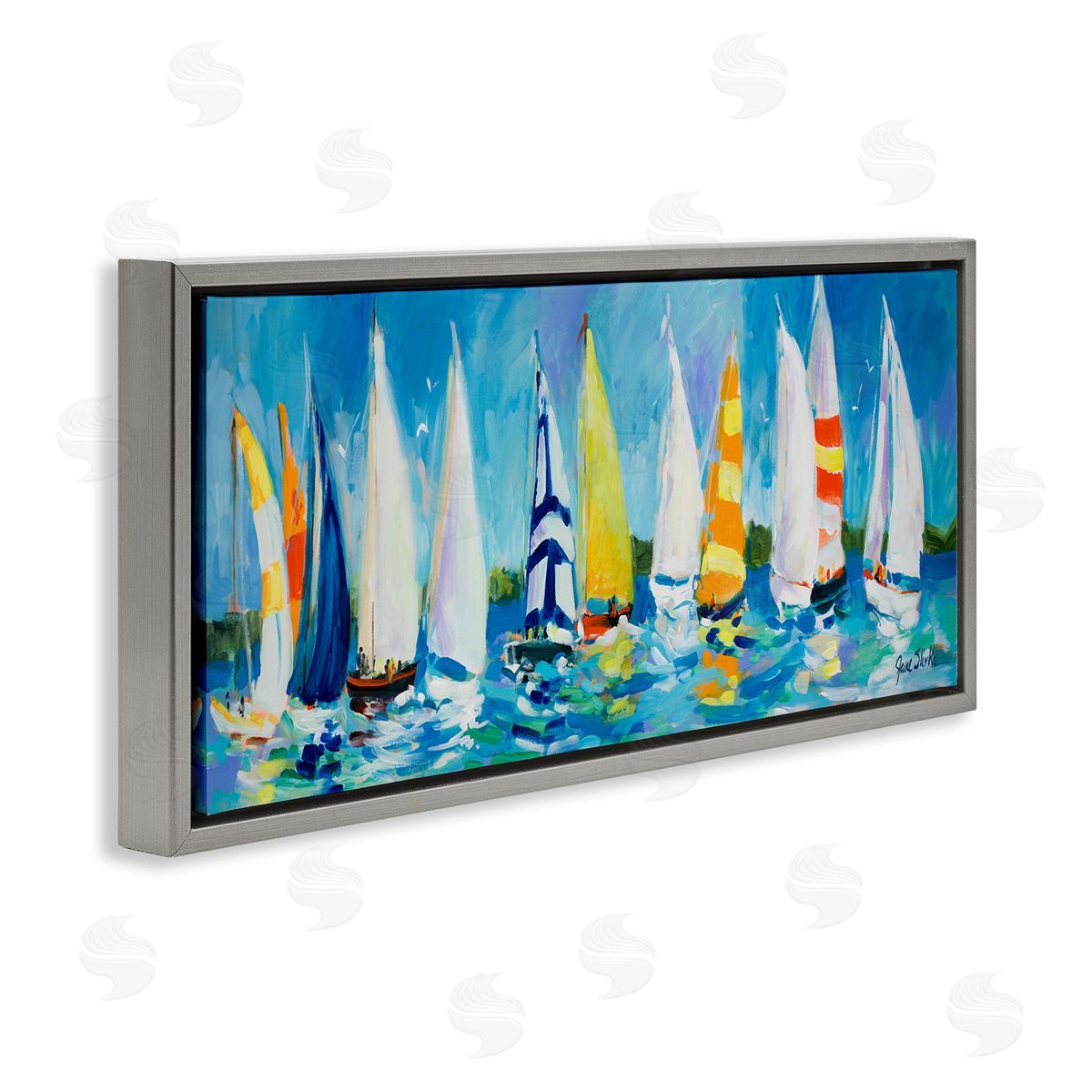 Regatta Sailboat Fleet Grey Floating Frame Canvas Wall Art, Home Decor by Jane Slivka