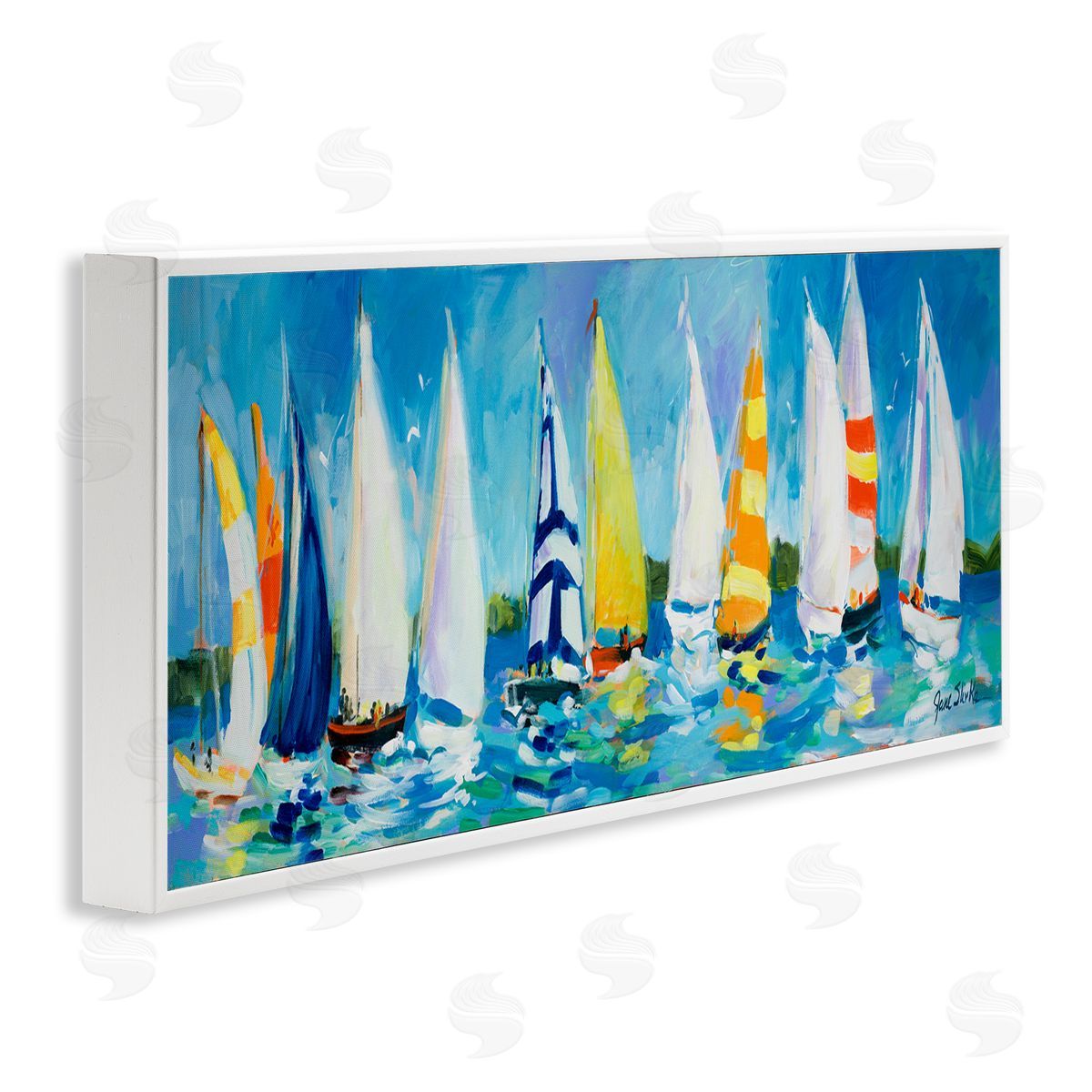 Regatta Sailboat Fleet White Frame Print Wall Art, Home Decor by Jane Slivka