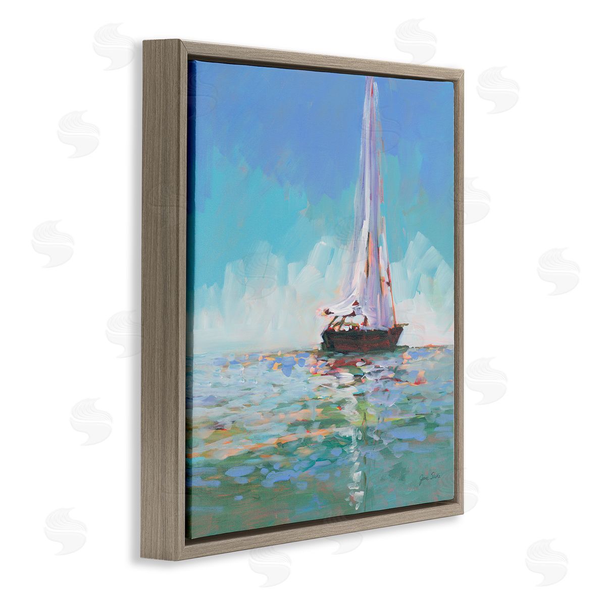 Jane Slivka Quiet Sailing Painting Brown Floating Frame Canvas Wall Art Print