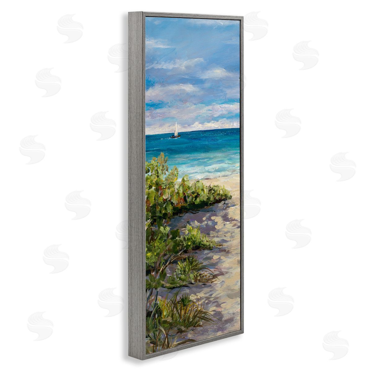 Grassy Beach Shore Grey Frame Print Wall Art, Home Decor by Julie DeRice