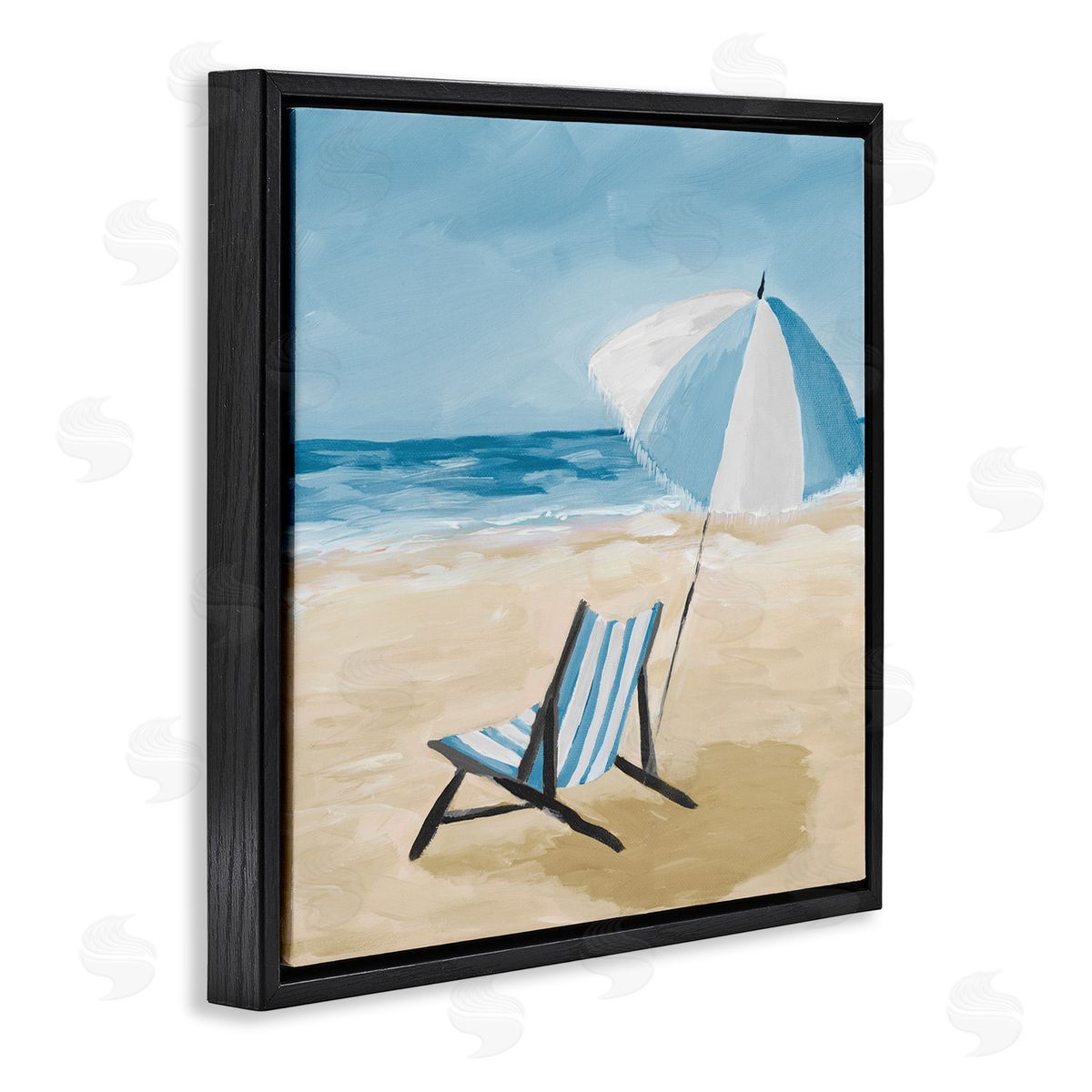 Julie DeRice Blue Beach Chair Painting Black Floating Frame Canvas Wall Art Print