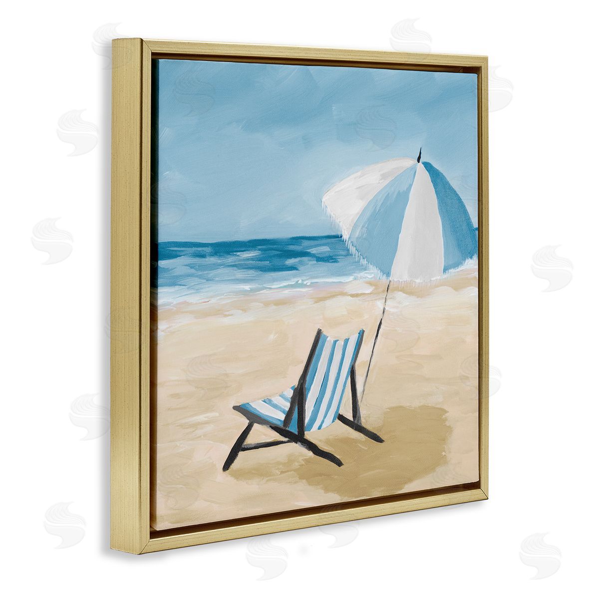 Julie DeRice Blue Beach Chair Painting Gold Floating Frame Canvas Wall Art Print