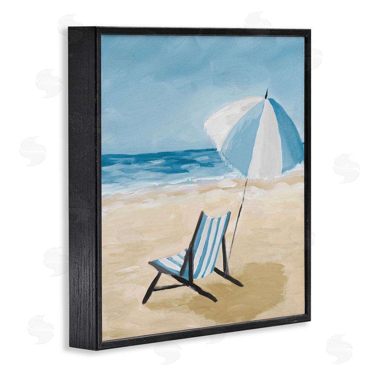 Julie DeRice Blue Beach Chair Painting Black Framed Glicee Wall Art Print