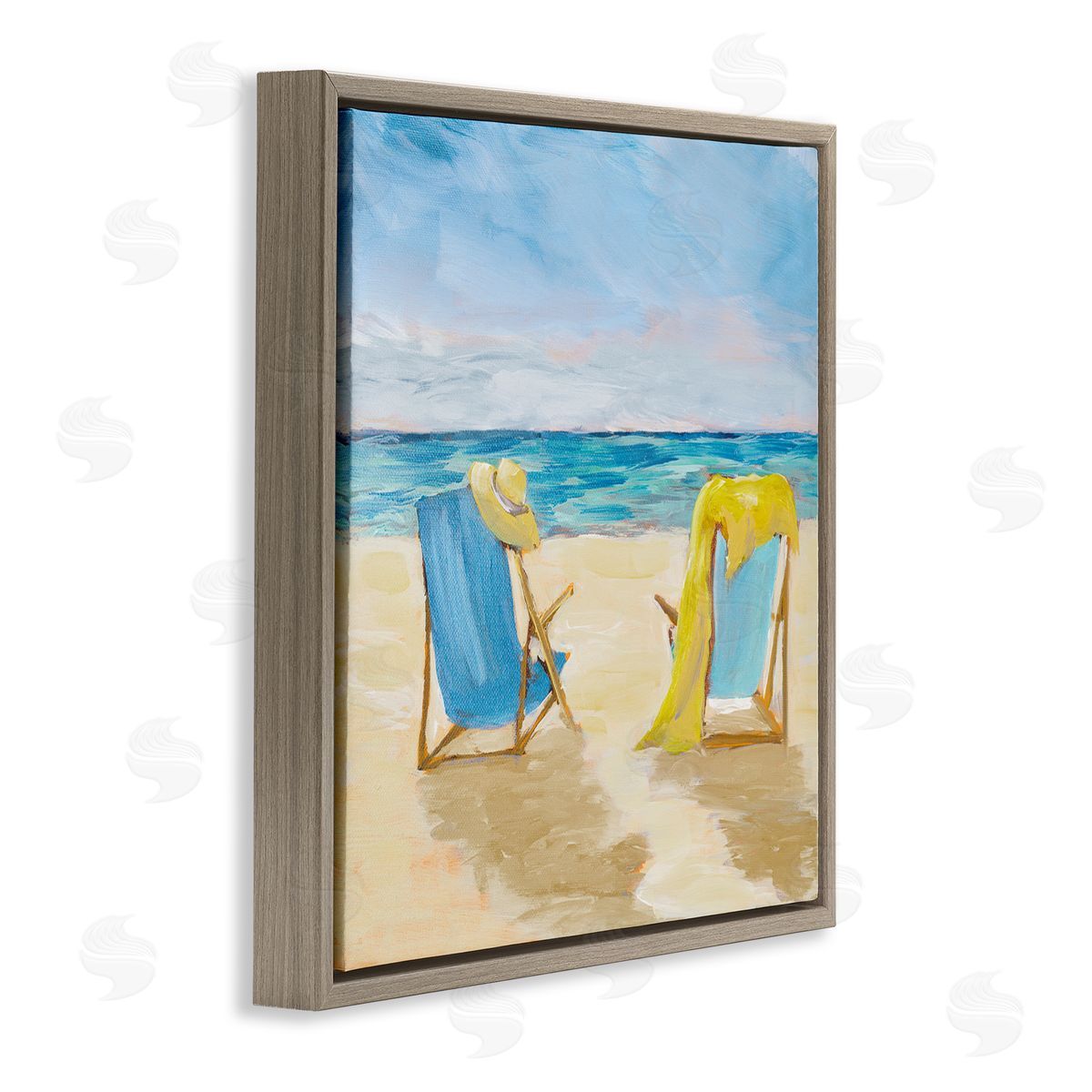 Julie DeRice Afternoon Beach Date Painting Brown Floating Frame Canvas Wall Art Print