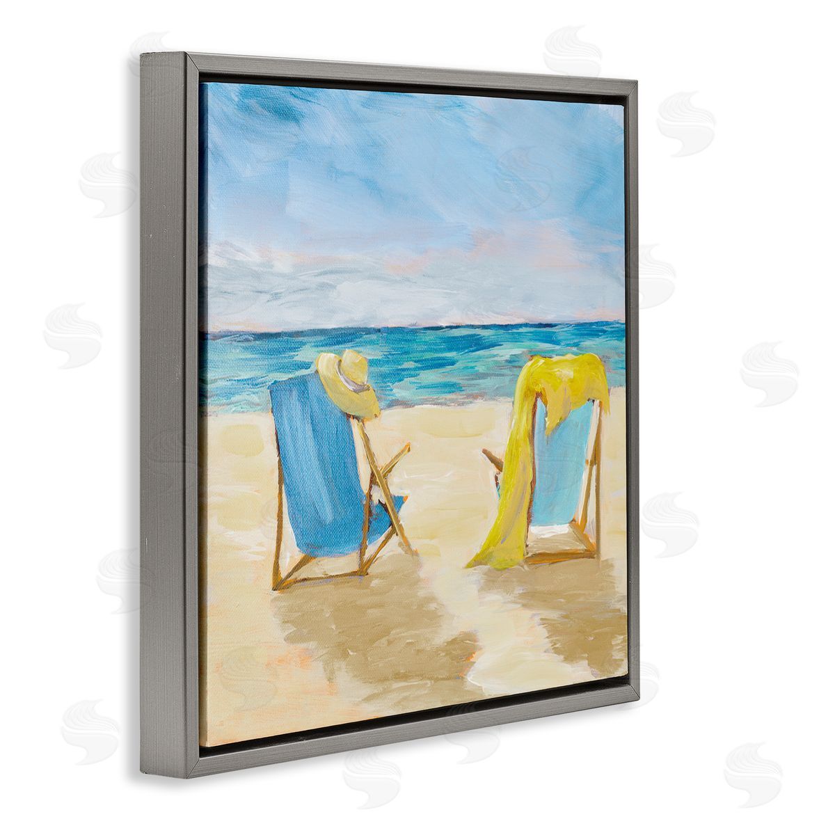 Julie DeRice Afternoon Beach Date Painting Gray Floating Frame Canvas Wall Art Print