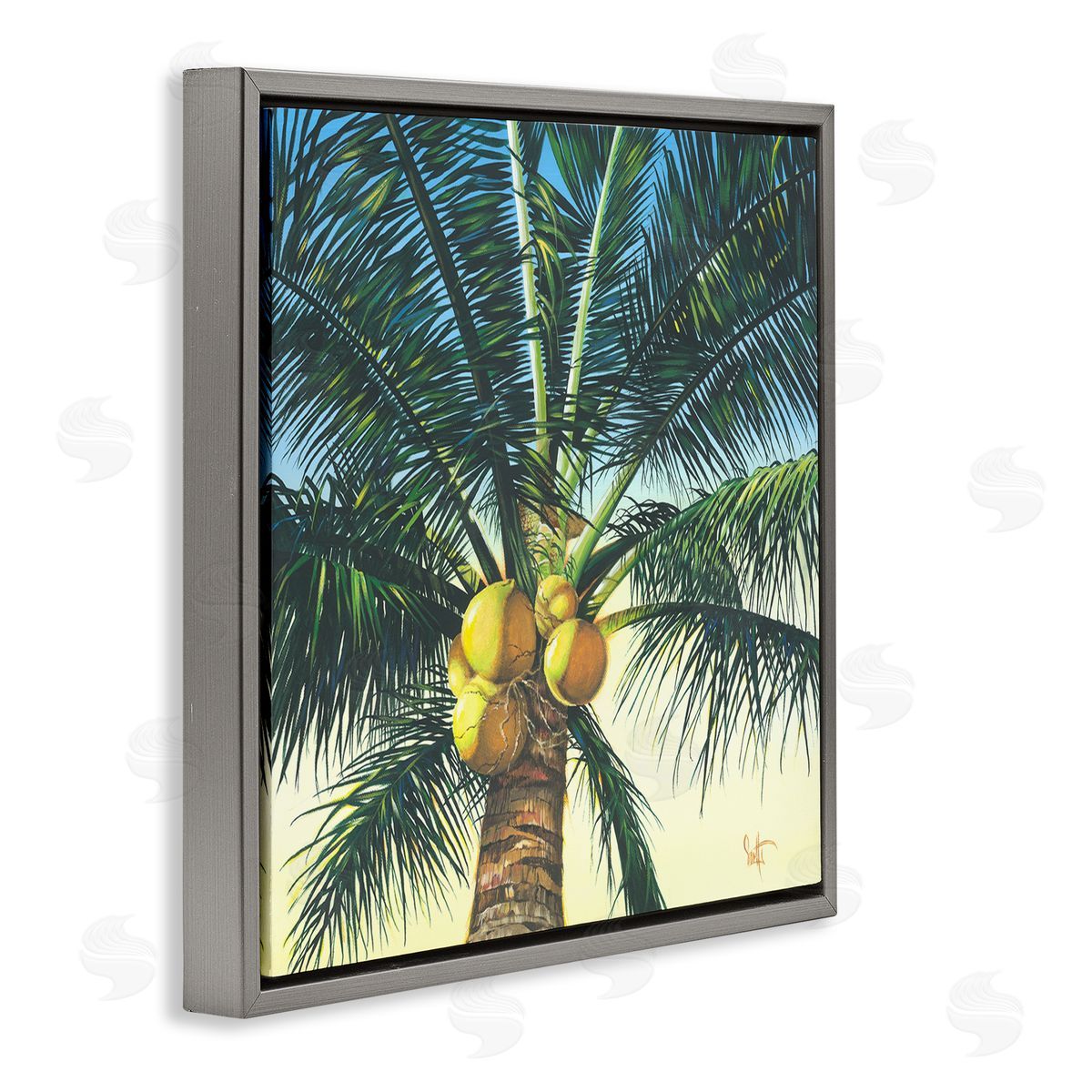 Scott Westmoreland Branching Out Palm Tree  Gray Floating Frame Canvas Wall Art Print