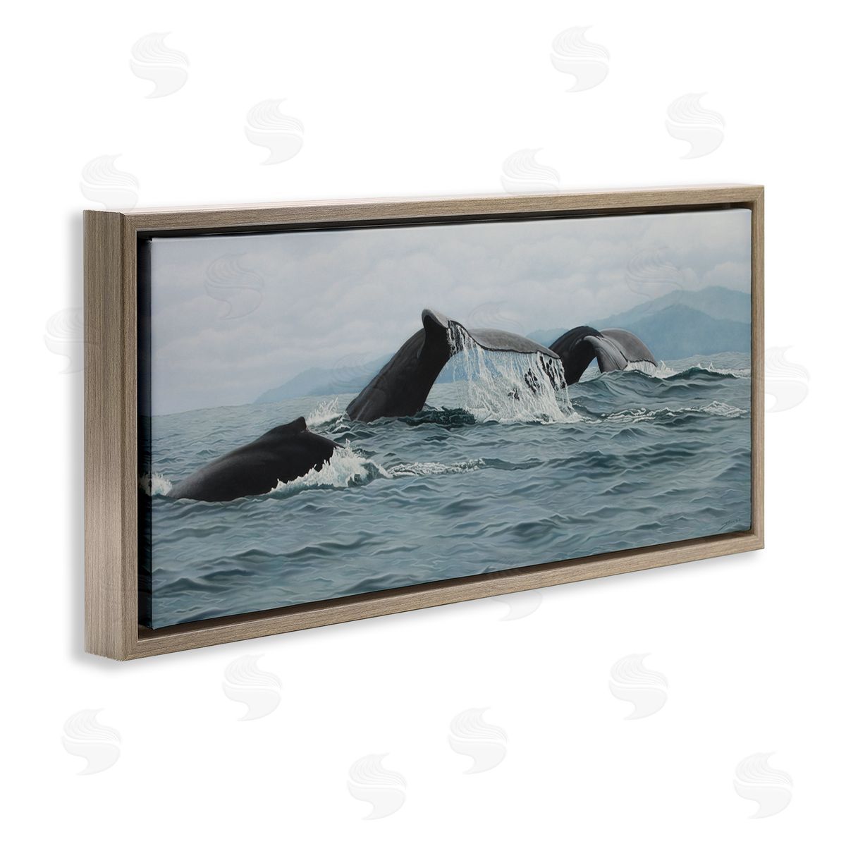 Clinton Jammer Whale Tales Ocean Splash Brown Floating Frame Canvas Wall Art Print
