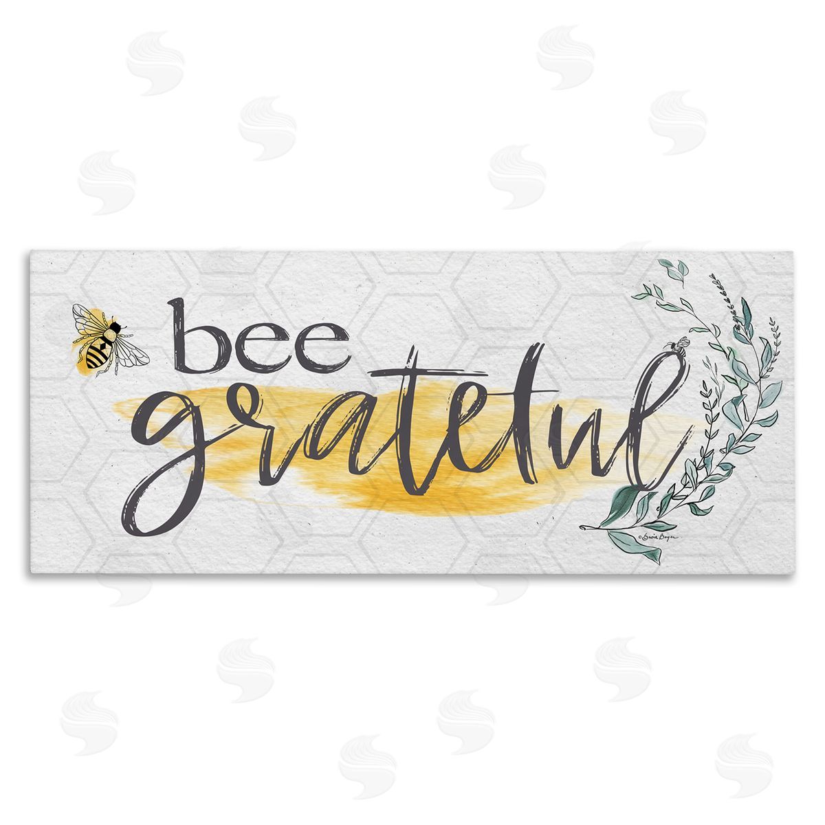 Susie Boyer Bee Grateful Herb Phrase Stretched Canvas Wall Art Print