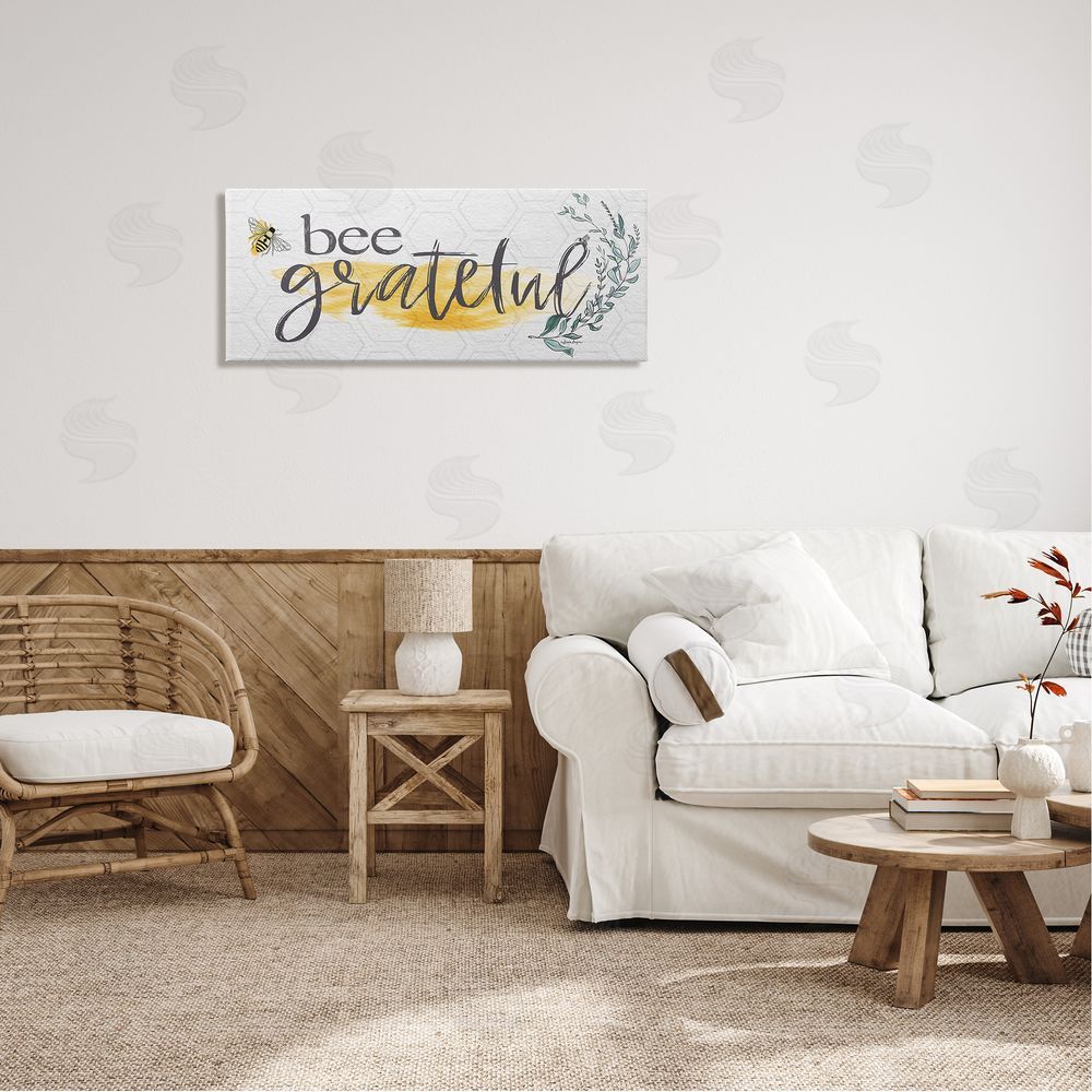 Susie Boyer Bee Grateful Herb Phrase Canvas Wall Art in Room