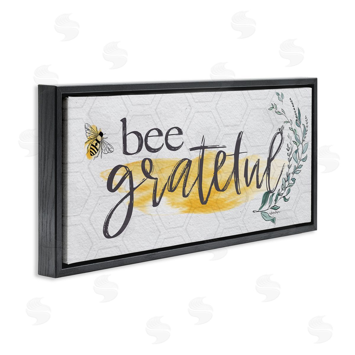 Susie Boyer Bee Grateful Herb Phrase Black Floating Frame Canvas Wall Art Print