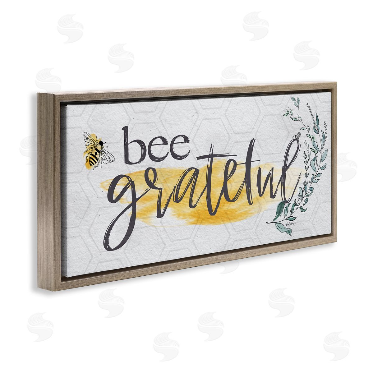Susie Boyer Bee Grateful Herb Phrase Brown Floating Frame Canvas Wall Art Print