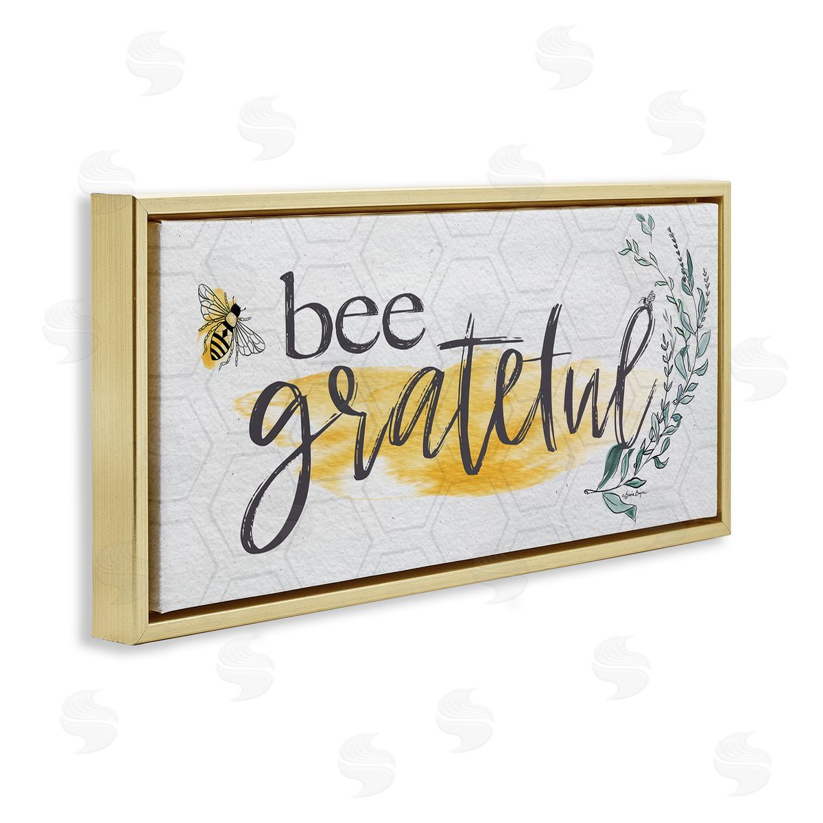 Susie Boyer Bee Grateful Herb Phrase Gold Floating Frame Canvas Wall Art Print