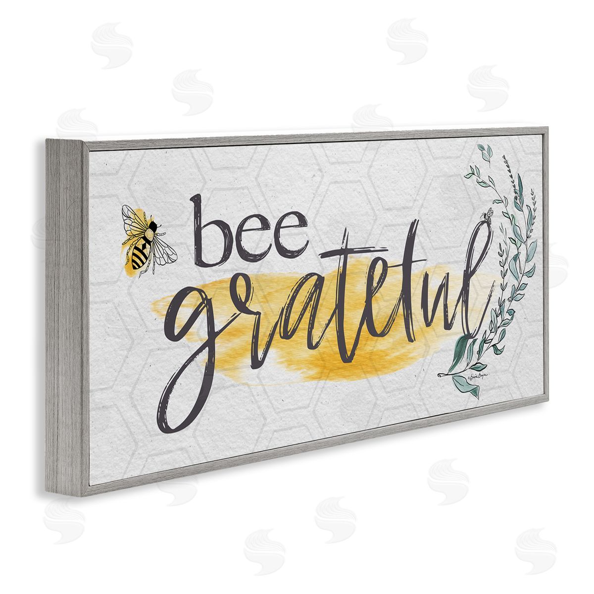 Susie Boyer Bee Grateful Herb Phrase Gray Framed Glicee Wall Art Print