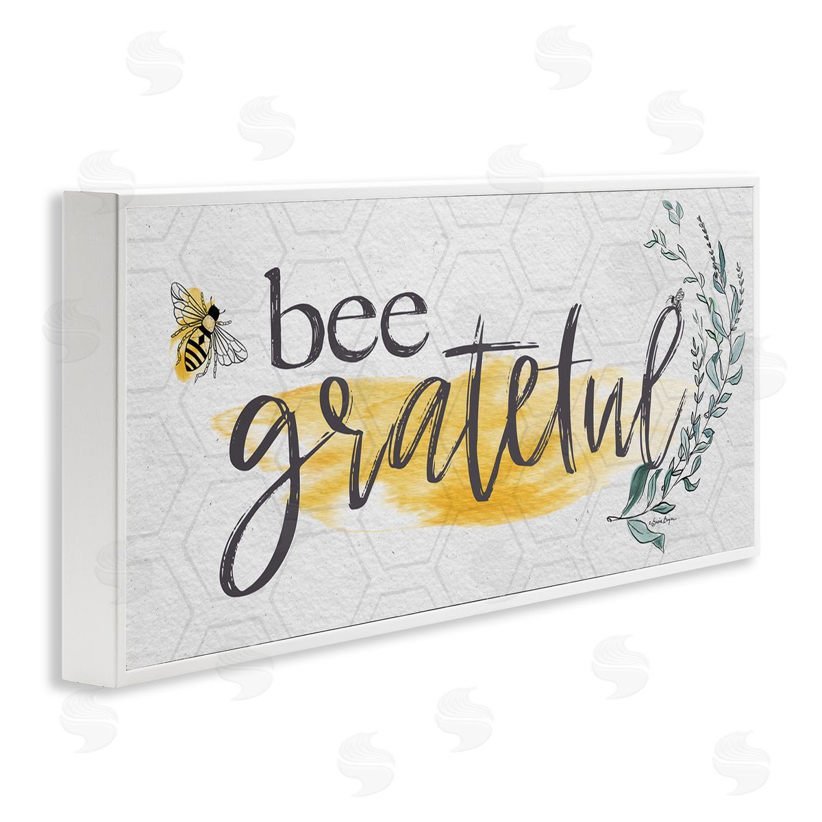 Susie Boyer Bee Grateful Herb Phrase White Framed Glicee Wall Art Print