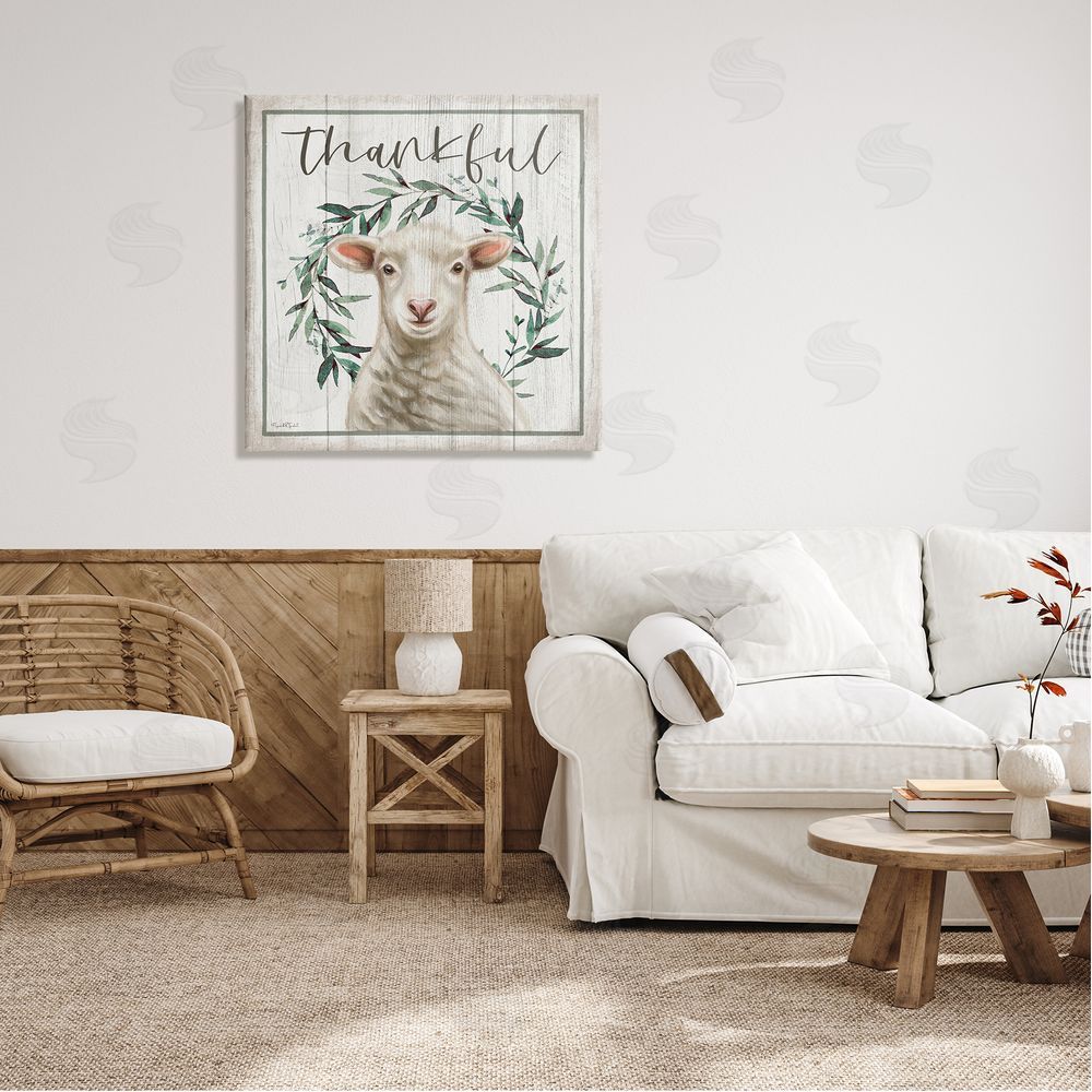Elizabeth Tyndall Thankful Phrase Sheep Canvas Wall Art in Room
