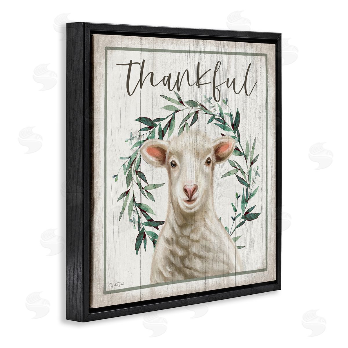Elizabeth Tyndall Thankful Phrase Sheep Black Floating Frame Canvas Wall Art Print