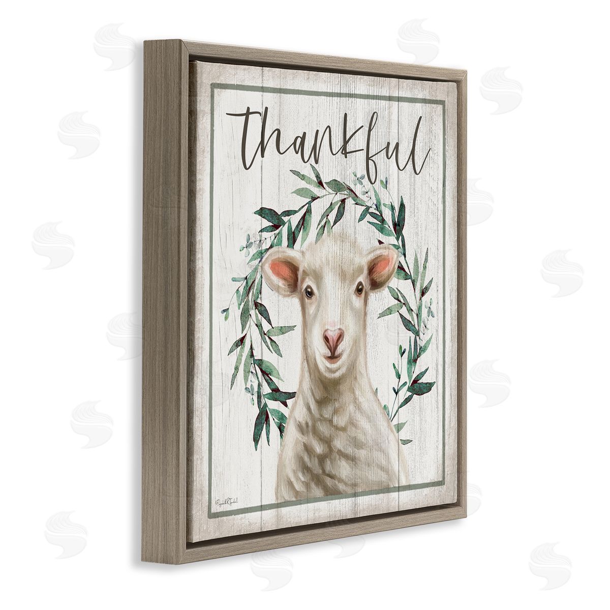 Elizabeth Tyndall Thankful Phrase Sheep Brown Floating Frame Canvas Wall Art Print