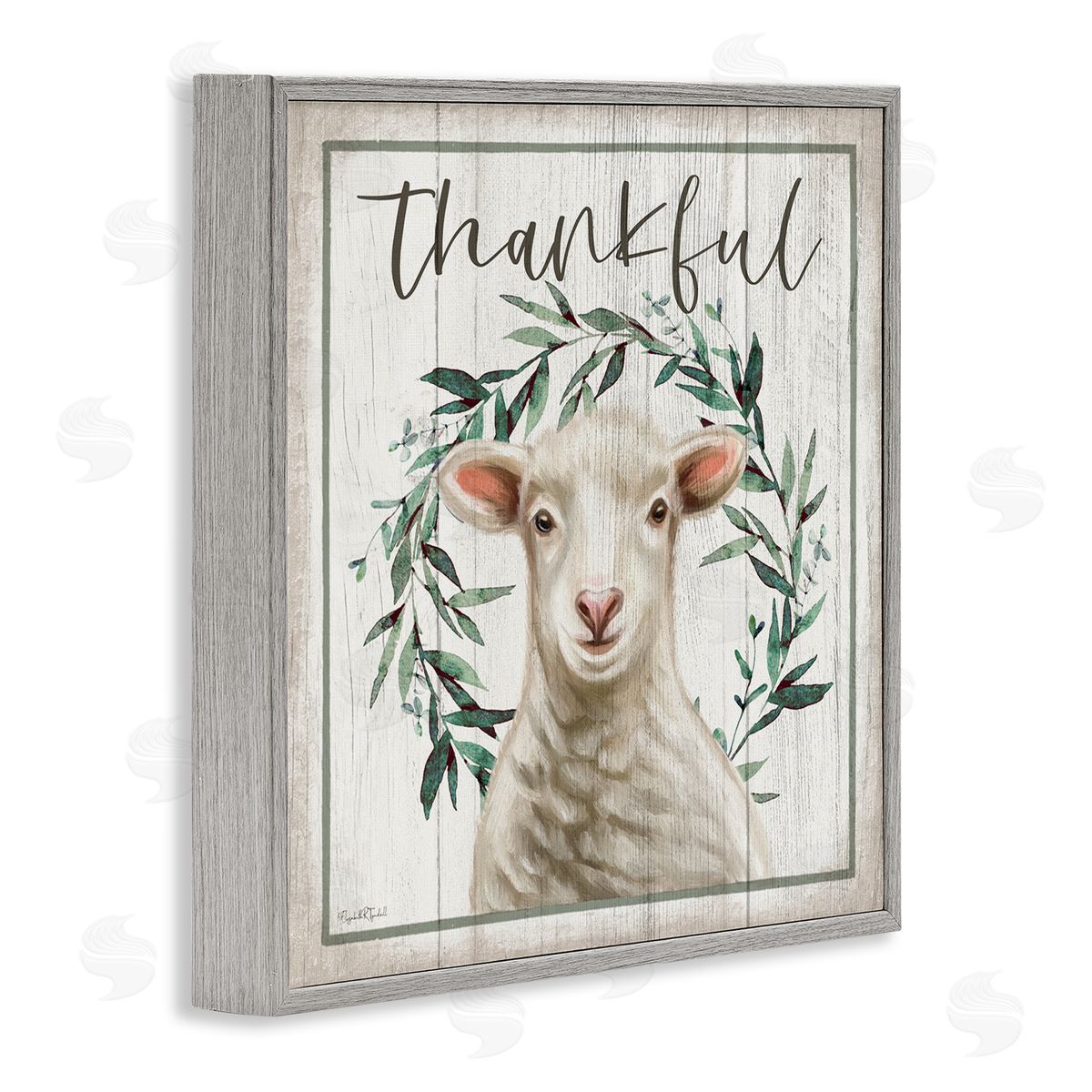 Elizabeth Tyndall Thankful Phrase Sheep Gray Framed Glicee Wall Art Print