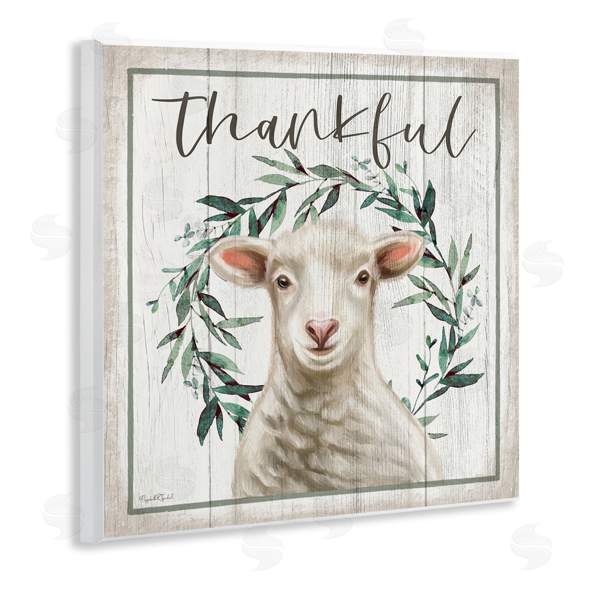Elizabeth Tyndall Thankful Phrase Sheep Wooden Wall Plaque Art Print