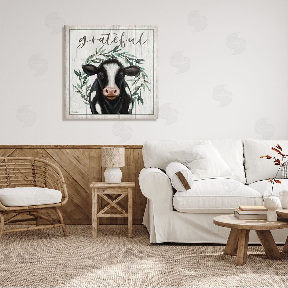 Elizabeth Tyndall Grateful Phrase Cow Canvas Wall Art in Room