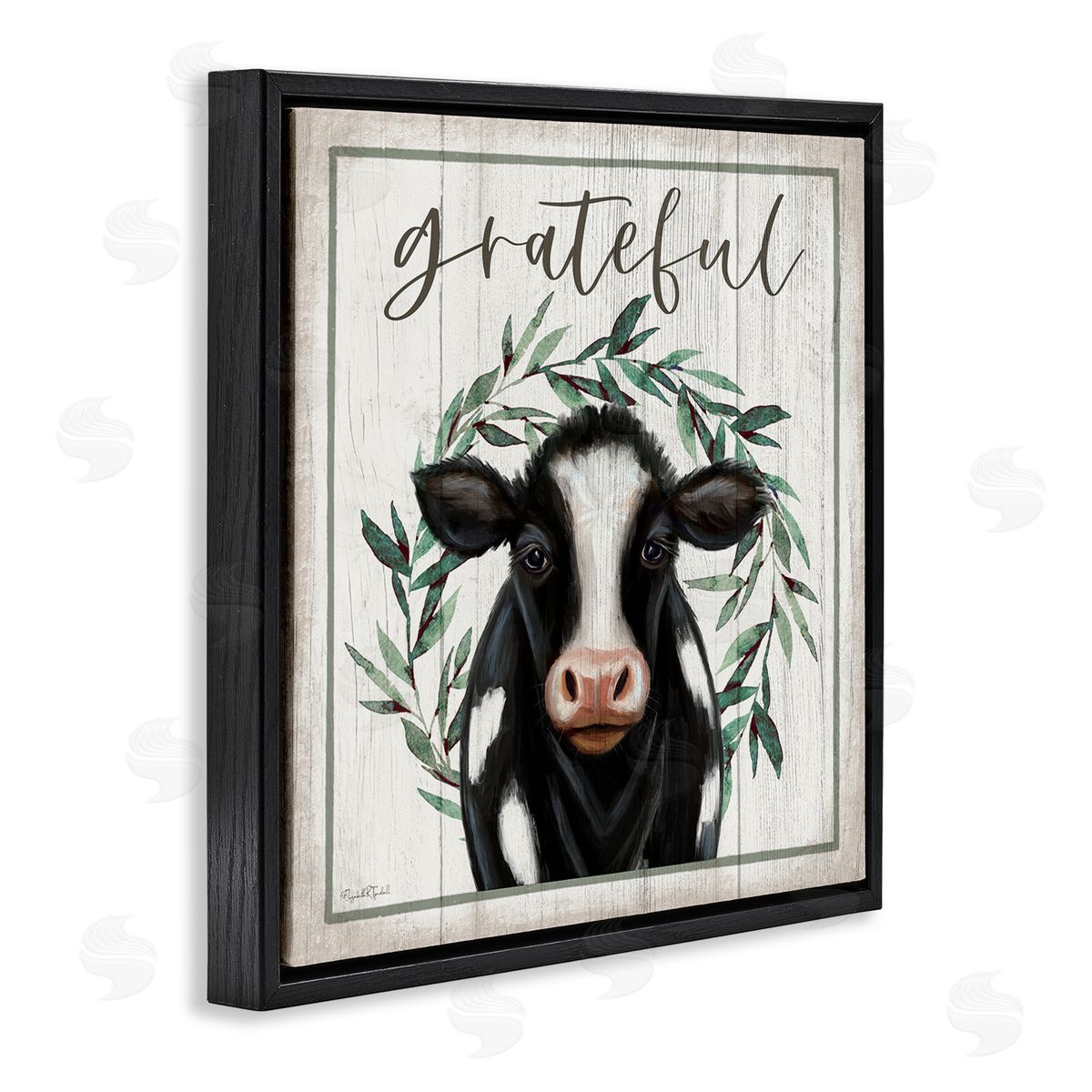 Elizabeth Tyndall Grateful Phrase Cow Black Floating Frame Canvas Wall Art Print