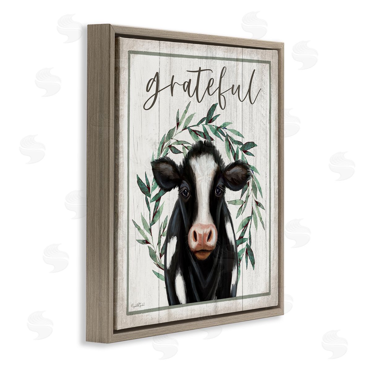 Elizabeth Tyndall Grateful Phrase Cow Brown Floating Frame Canvas Wall Art Print