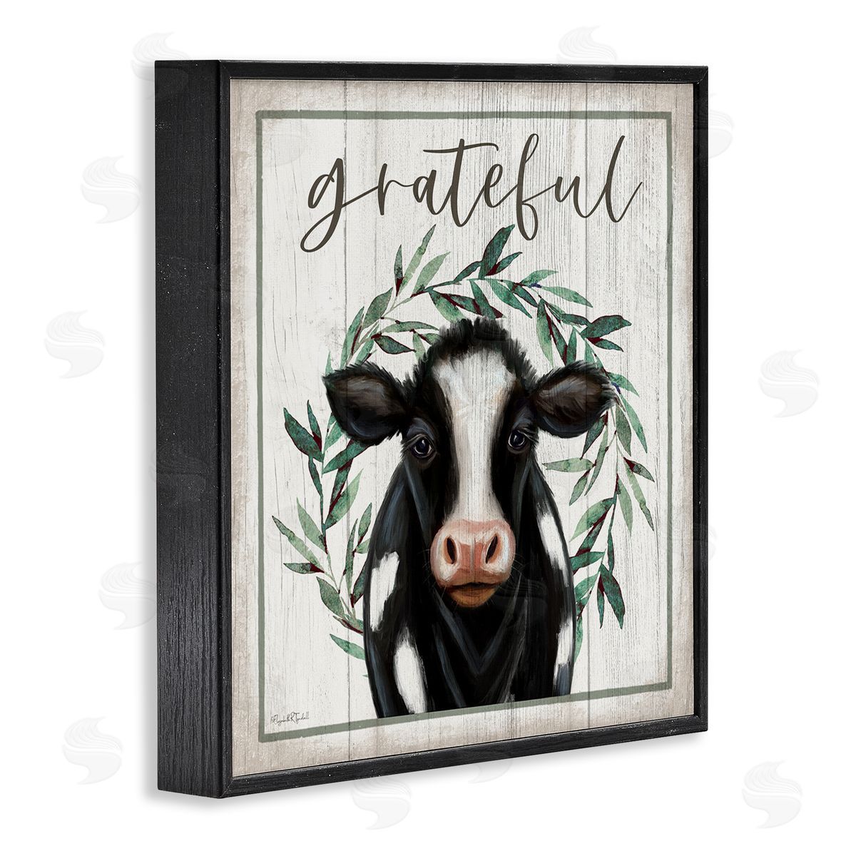 Elizabeth Tyndall Grateful Phrase Cow Black Framed Glicee Wall Art Print