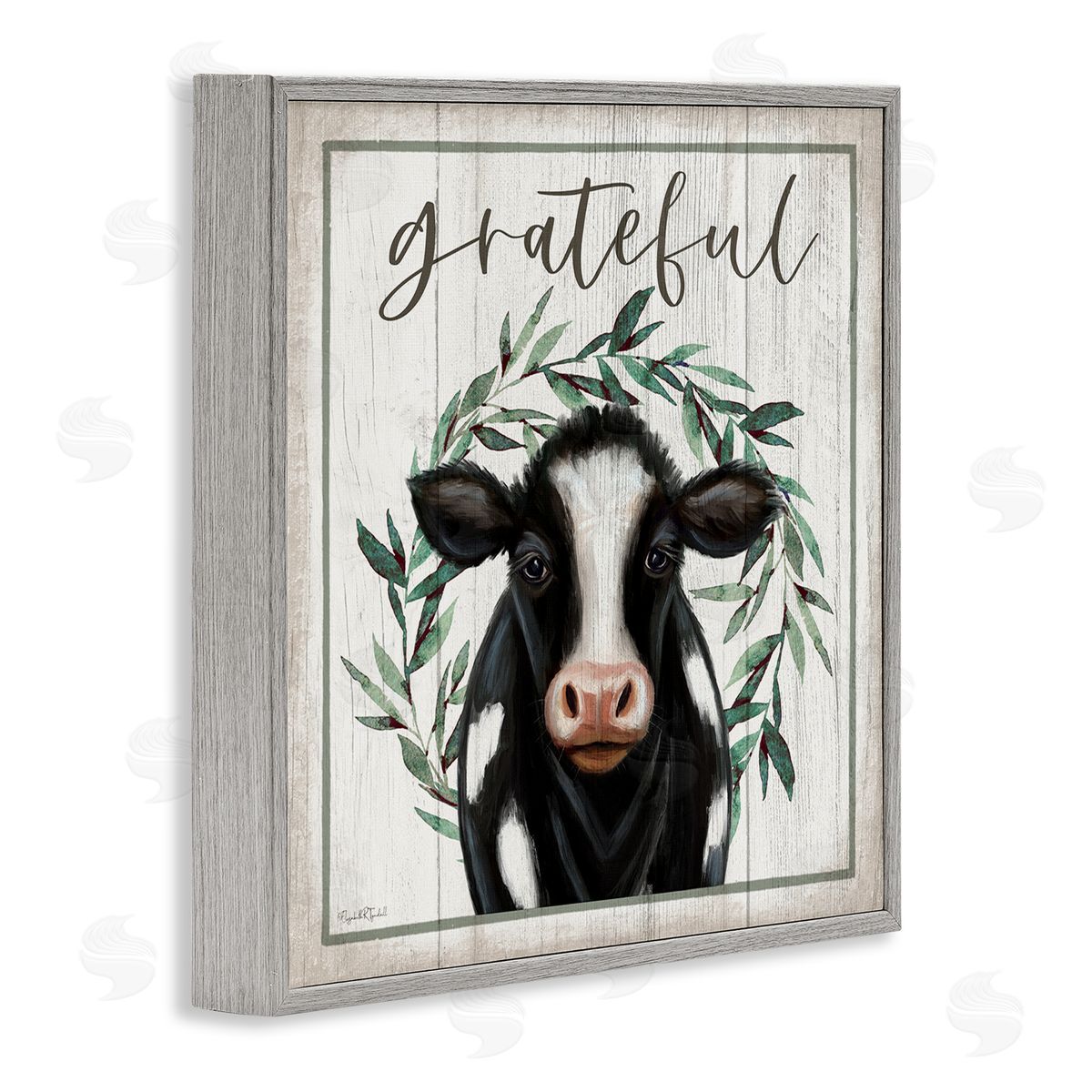 Elizabeth Tyndall Grateful Phrase Cow Gray Framed Glicee Wall Art Print