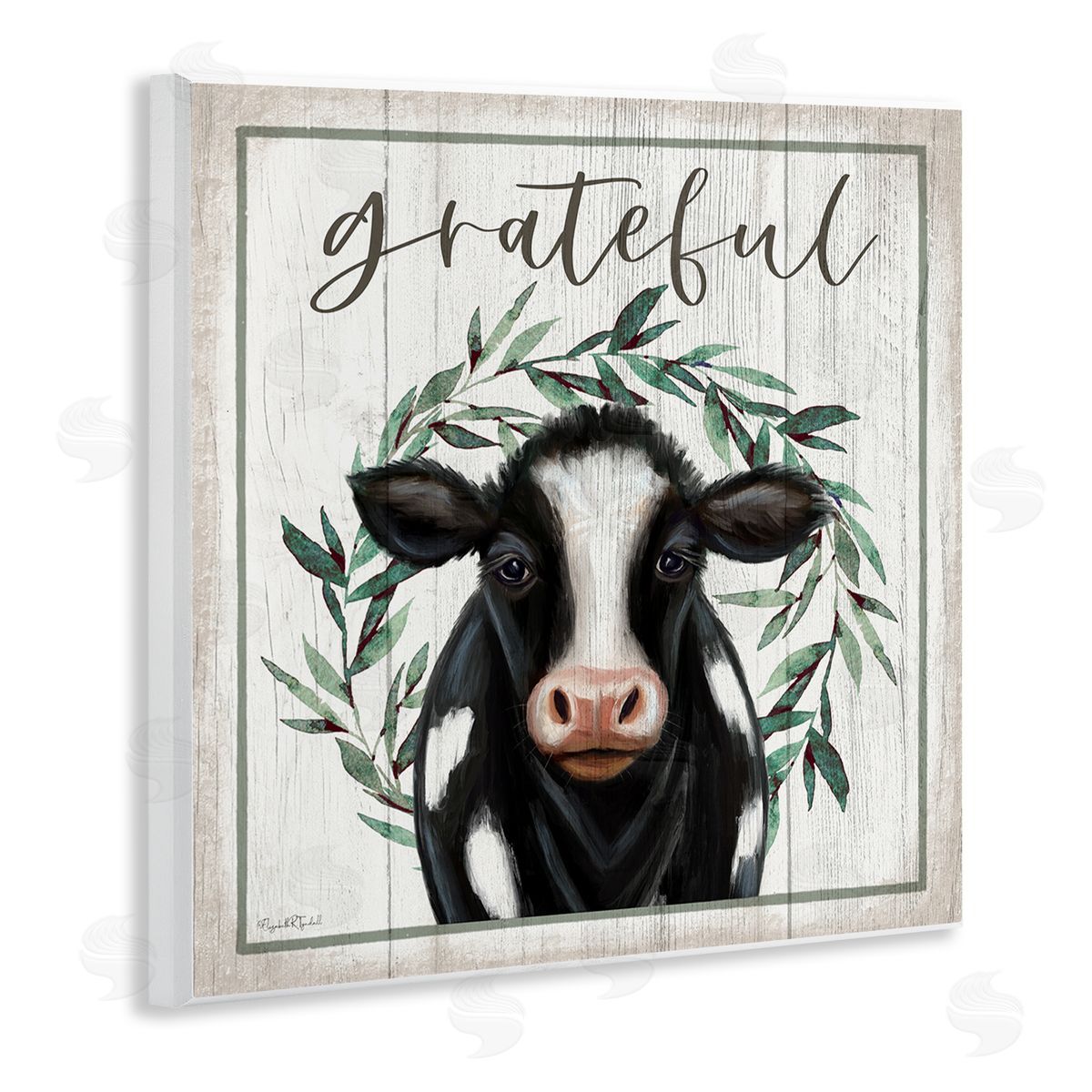 Elizabeth Tyndall Grateful Phrase Cow Wooden Wall Plaque Art Print